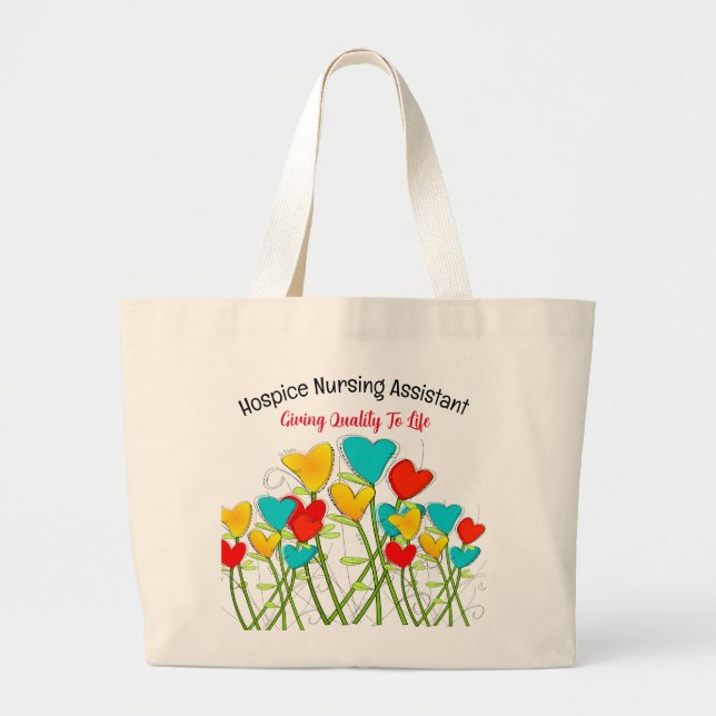 Hospice Nursing Assistant Hearts Large Tote Bag (Front)