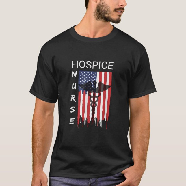 Hospice Nursing Proud Cool US Flag Patrio T-Shirt (Front)