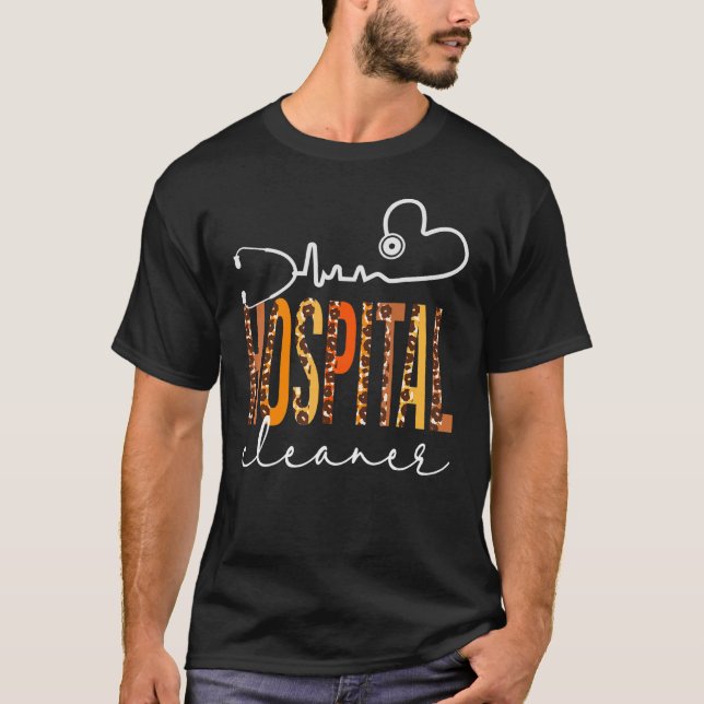 Hospital Cleaner Leopard Heartbeat Appreciation Wo T-Shirt (Front)