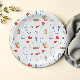 Hospital doctor equipment patterned paper plate