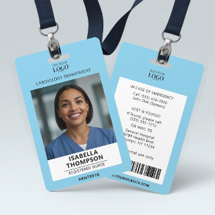 Hospital Employee Medical Doctor Sky Blue Photo Id ID Badge