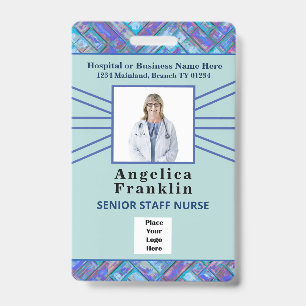 Hospital Employee Nurse Photo Bar Code Logo Custom ID Badge