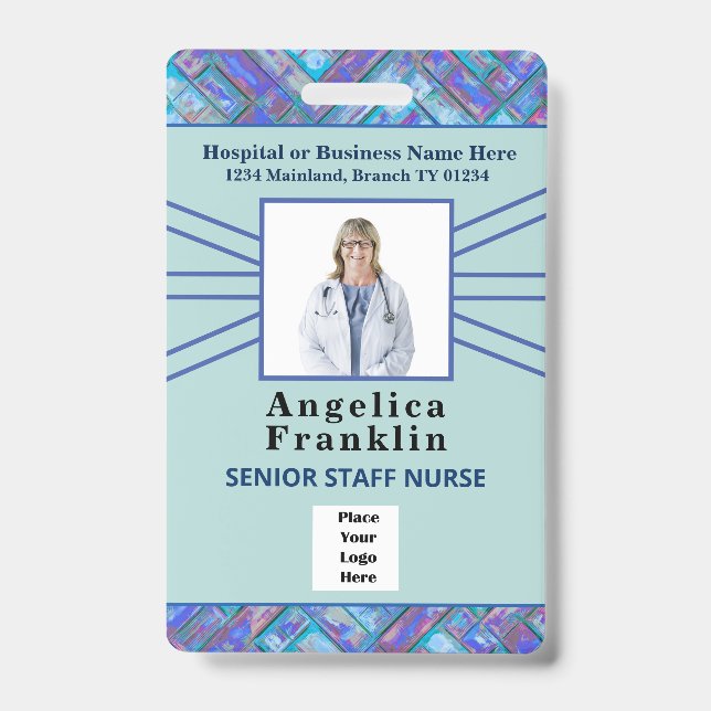 Hospital Employee Nurse Photo Bar Code Logo Custom ID Badge (Front)
