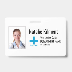 Hospital Employee Photo Name Logo Black and White ID Badge