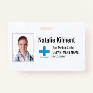 Hospital Employee Photo Name Logo Black and White ID Badge