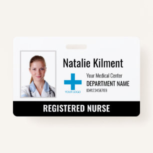 Hospital Employee Photo Name Logo Black and White ID Badge