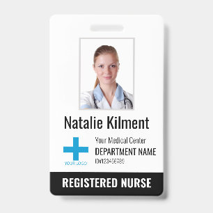 Hospital Employee Photo Name Logo Black and White ID Badge