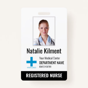 Hospital Employee Photo Name Logo Black and White ID Badge
