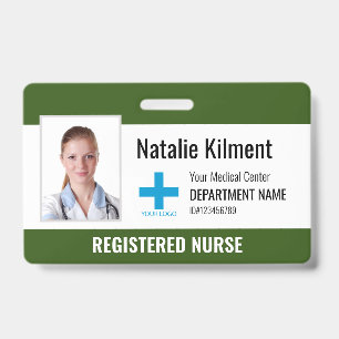 Hospital Employee Photo Name Logo Forest Green ID Badge