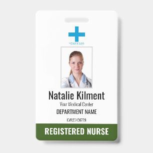 Hospital Employee Photo Name Logo Forest Green ID Badge
