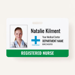 Hospital Employee Photo Name Logo Green and White ID Badge