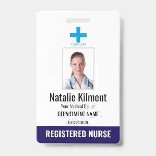 Hospital Employee Photo Name Logo Navy Blue ID Badge