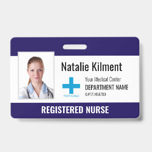Hospital Employee Photo Name Logo Navy Blue ID Badge
