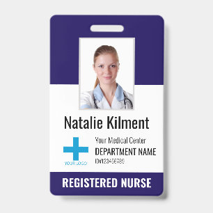 Hospital Employee Photo Name Logo Navy Blue ID Badge
