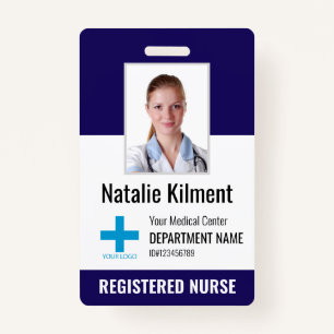 Hospital Employee Photo Name Logo Navy Blue ID Badge