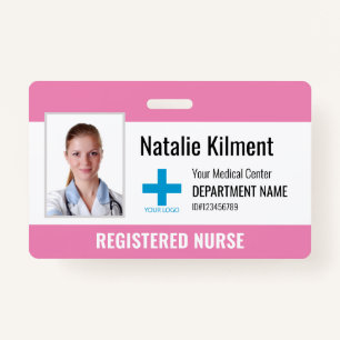 Hospital Employee Photo Name Logo Pink and White ID Badge