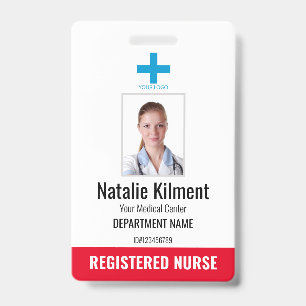 Hospital Employee Photo Name Logo Red and White ID Badge