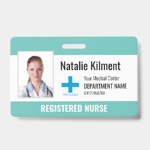 Hospital Employee Photo Name Logo Teal and White ID Badge
