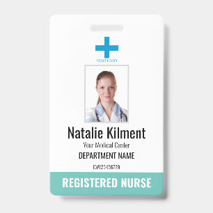 Hospital Employee Photo Name Logo Teal and White ID Badge