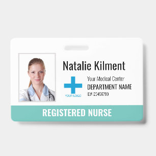 Hospital Employee Photo Name Logo Teal and White ID Badge