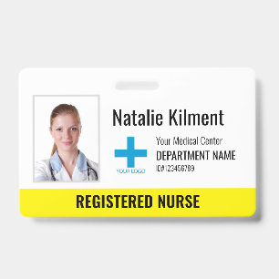 Hospital Employee Photo Name Logo Yellow and White ID Badge