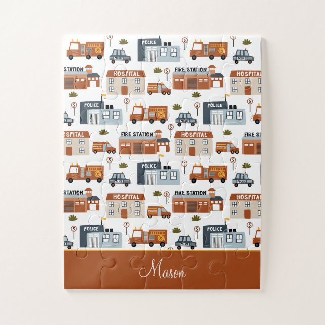 Hospital, Fire, Police City Pattern for Kids Jigsaw Puzzle (Vertical)