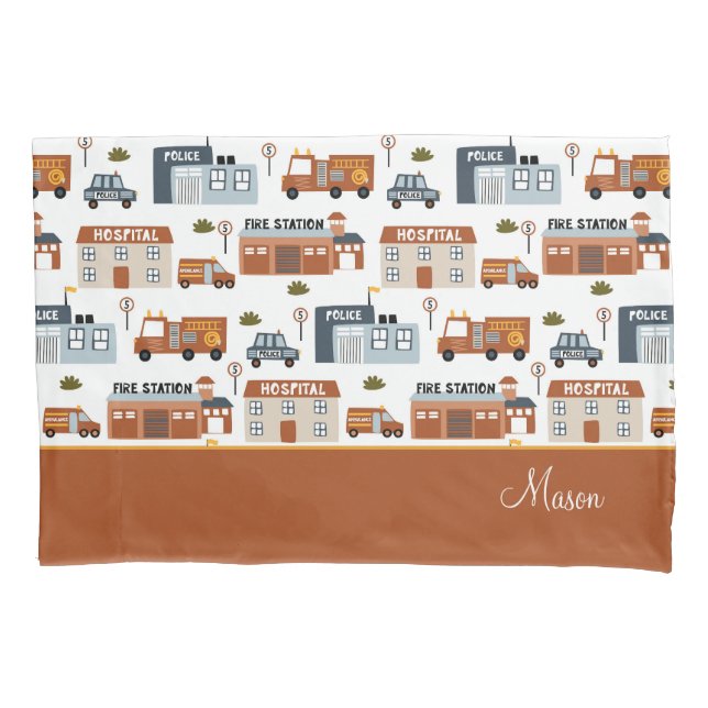 Hospital, Fire, Police City Pattern for Kids Pillowcase (Front)