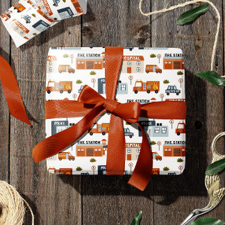 Hospital, Fire, Police City Pattern for Kids Wrapping Paper