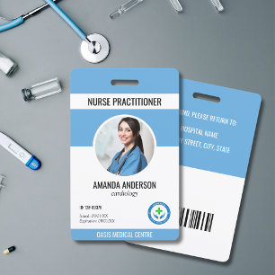 Hospital Medical ID Employee Blue Barcode QR code ID Badge