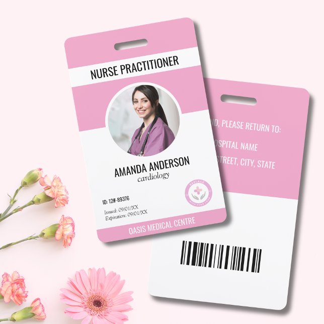 Hospital Medical ID Employee Pink Barcode QR code ID Badge (Pink Medical ID Employee Hospital Badge)