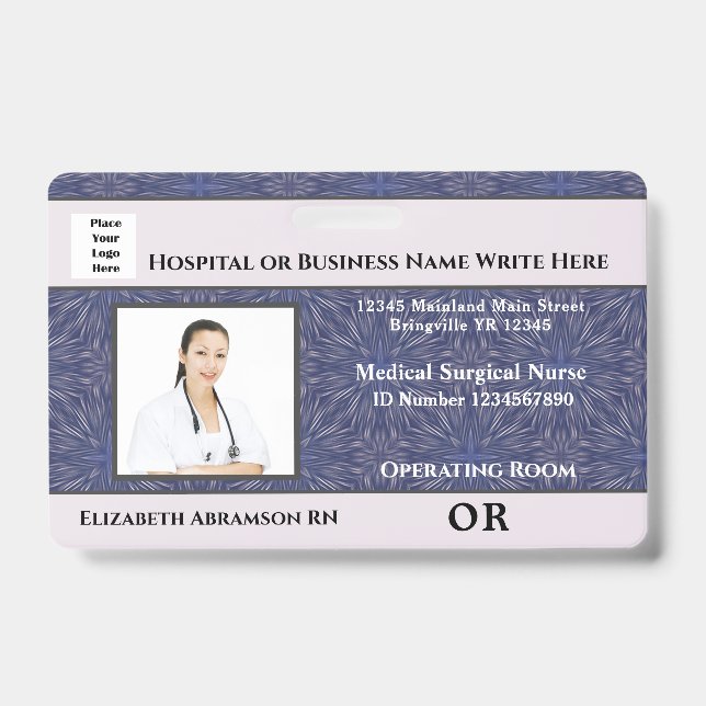 Hospital Medical Operating Nurse Employee Photo ID Badge (Front)