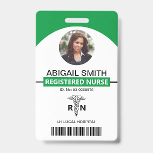 Hospital RN employee caduceus green photo template ID Badge