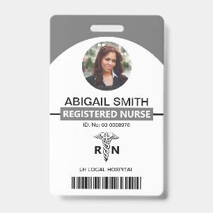 Hospital RN employee caduceus grey photo template ID Badge