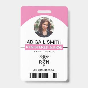 Hospital RN employee caduceus pink photo template ID Badge