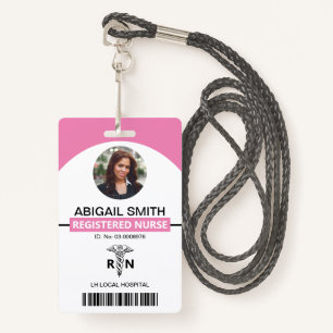 Hospital RN employee caduceus pink photo template ID Badge