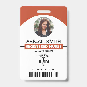 Hospital RN employee caduceus terracotta photo  ID Badge