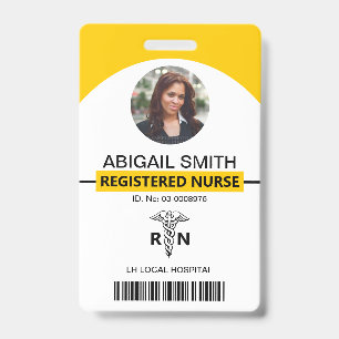 Hospital RN employee yellow photo template ID Badge