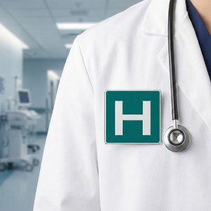 Hospital Road Sign Emergency Medical Facility  15 Cm Square Badge