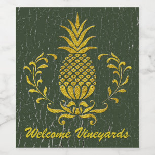 Hospitality Pineapple Gold Weathered Paint Wine Label