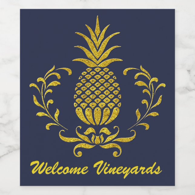 Hospitality Pineapple Gold Your Text and Colour Wine Label (Single Label)