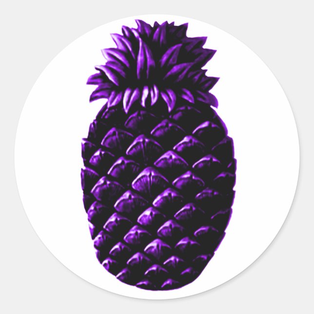 Hospitality Pineapple Purple The MUSEUM Zazzle Gif Classic Round Sticker (Front)