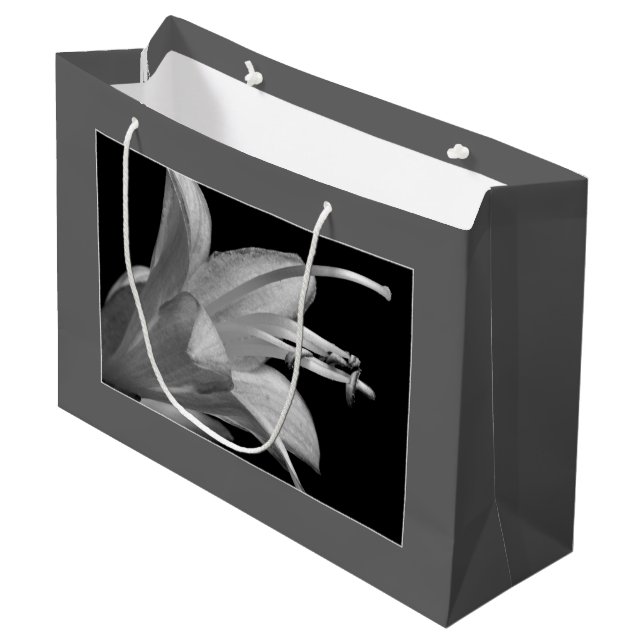 Hosta Flower Black & White Elegant Classic Floral Large Gift Bag (Front Angled)