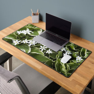Hosta Leaves and White Ornithogalum Floral Desk Mat