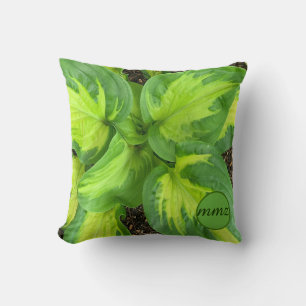 Hosta Leaves Monogram Throw Pillow