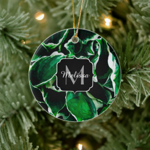 Hosta undulata vibrant green plant leaves Monogram Ceramic Tree Decoration
