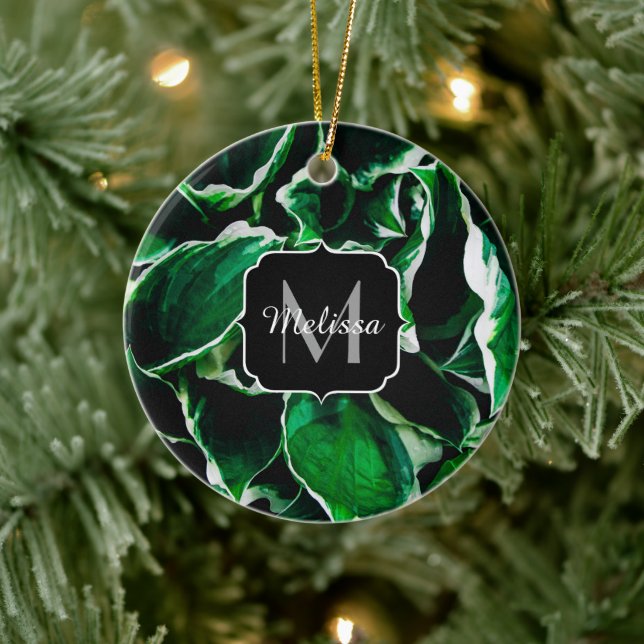 Hosta undulata vibrant green plant leaves Monogram Ceramic Tree Decoration (Tree)