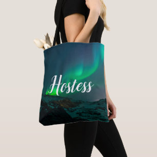 Hostess Aurora Lights Script Elegant Wedding Tote Bag