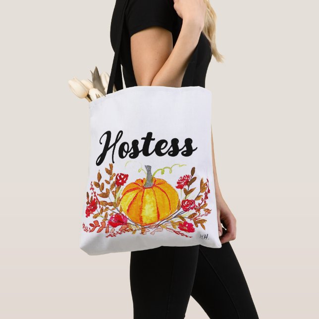 Hostess Autumn Fall Floral Pumpkin Wedding  Tote Bag (Close Up)