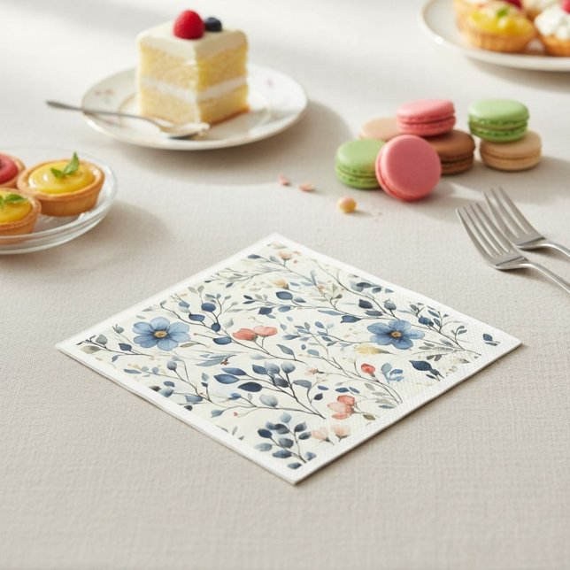 Hostess Blue Floral Watercolor Event Napkin (Creator Uploaded)