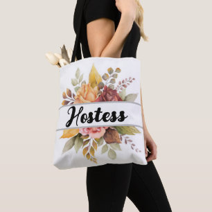 Hostess Burgundy Floral Text Fall Wedding  Tote Ba